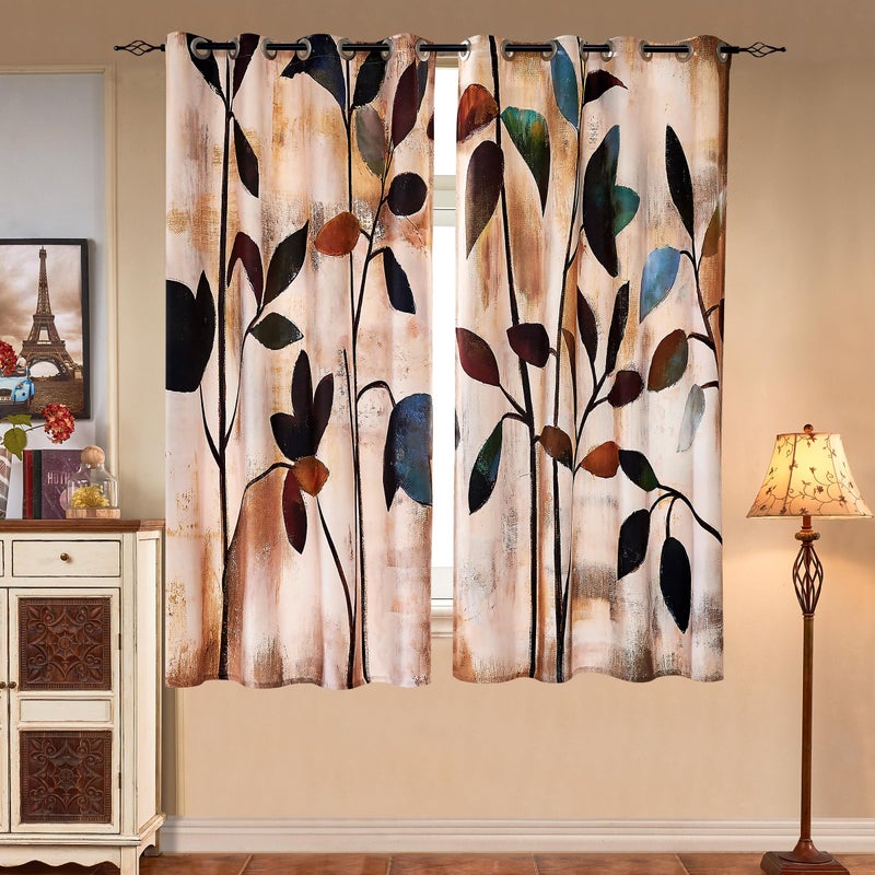SUBRTEX Light Flitering Curtains 52Wx63L, Room Darkening Vibrant Floral Drapes, 50% Blackout, Semi Sheer Boho Farmhouse Curtains for Living Room, Brown - Image 5